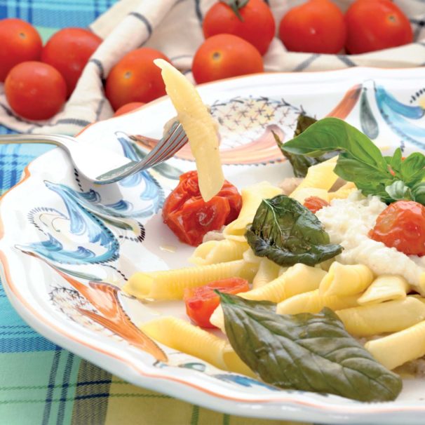 Cucinare Italy - garganelli with aubergines tomatoes and buffalo mozzarella